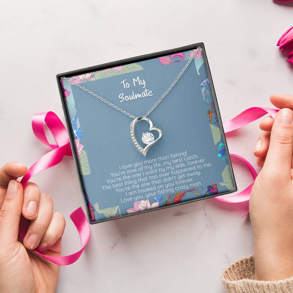 I Love You More Than Fishing 14k White Gold Or 18k Yellow Gold Finish Crystal Pendant Necklace Forever Love Necklace