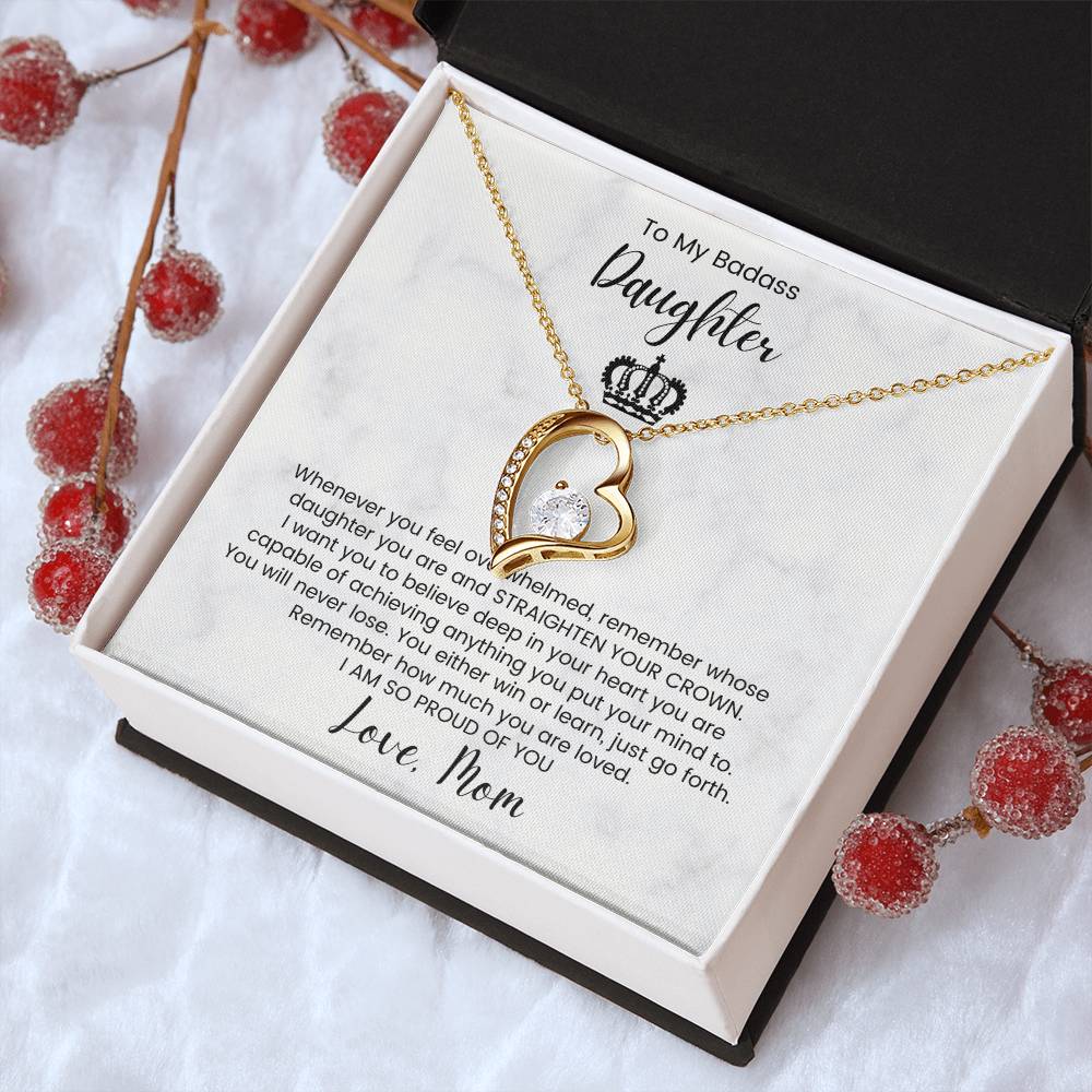 To My Badass Daughter Gift For Daughter Birthday Luxe Crown Necklace Gift Set Badass Daughter Gift Forever Love Necklace
