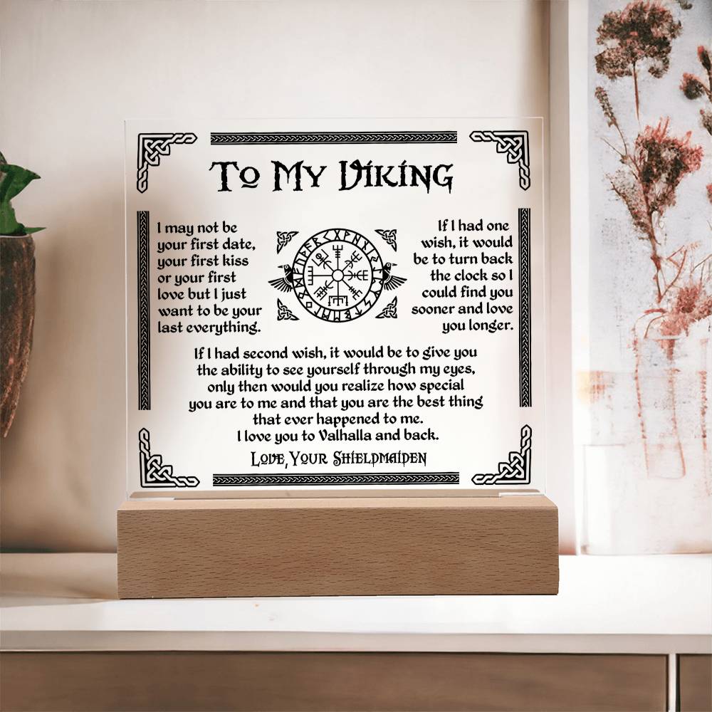 To My Viking - I Love You To Valhalla And Back - Acrylic Square Plaque