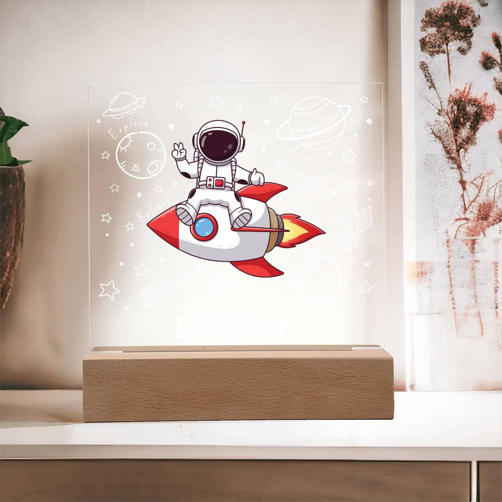 Astronaut On A Rocket - Acrylic Square Plaque