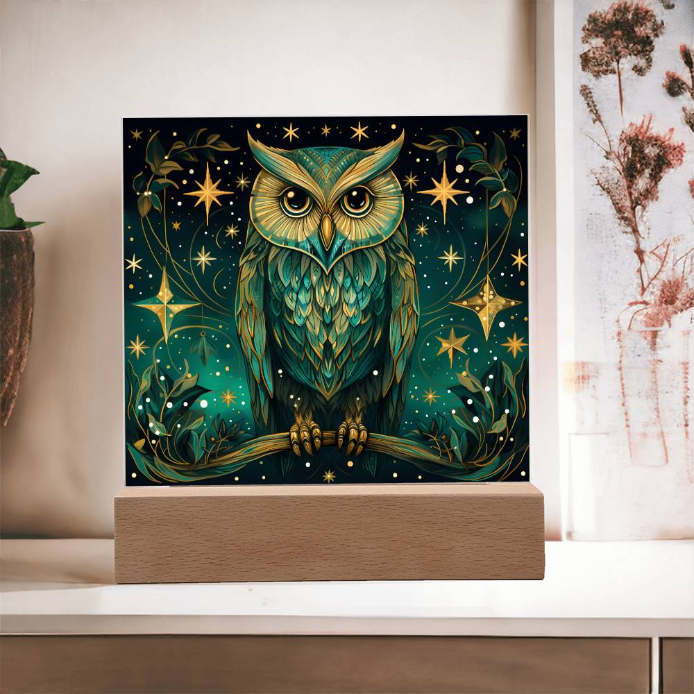 Mystic Owl Stained Glass - Acrylic Square Plaque