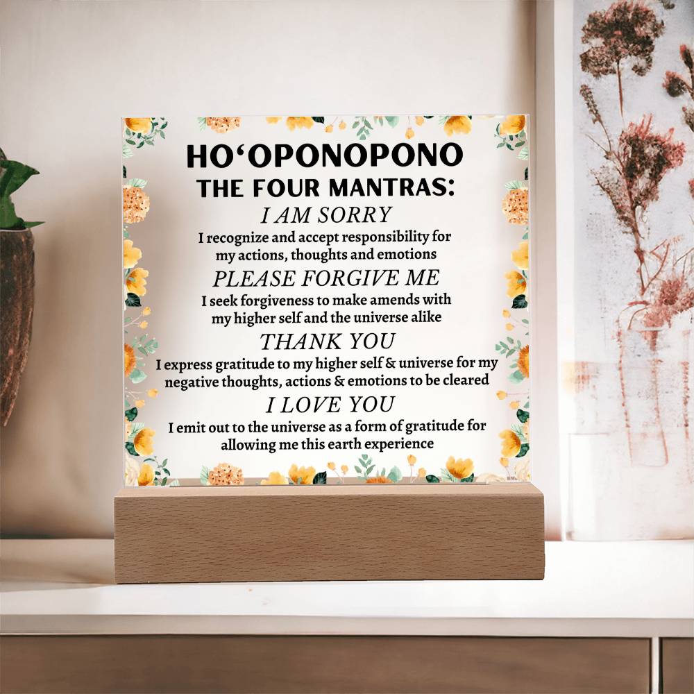 Ho'oponopono Floral - Please Forgive Me - Acrylic Square Plaque