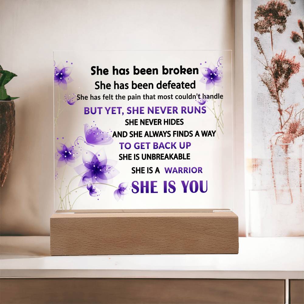 Empowering Gift for the Strong Woman In Your Life - She Never Runs - Acrylic Square Plaque