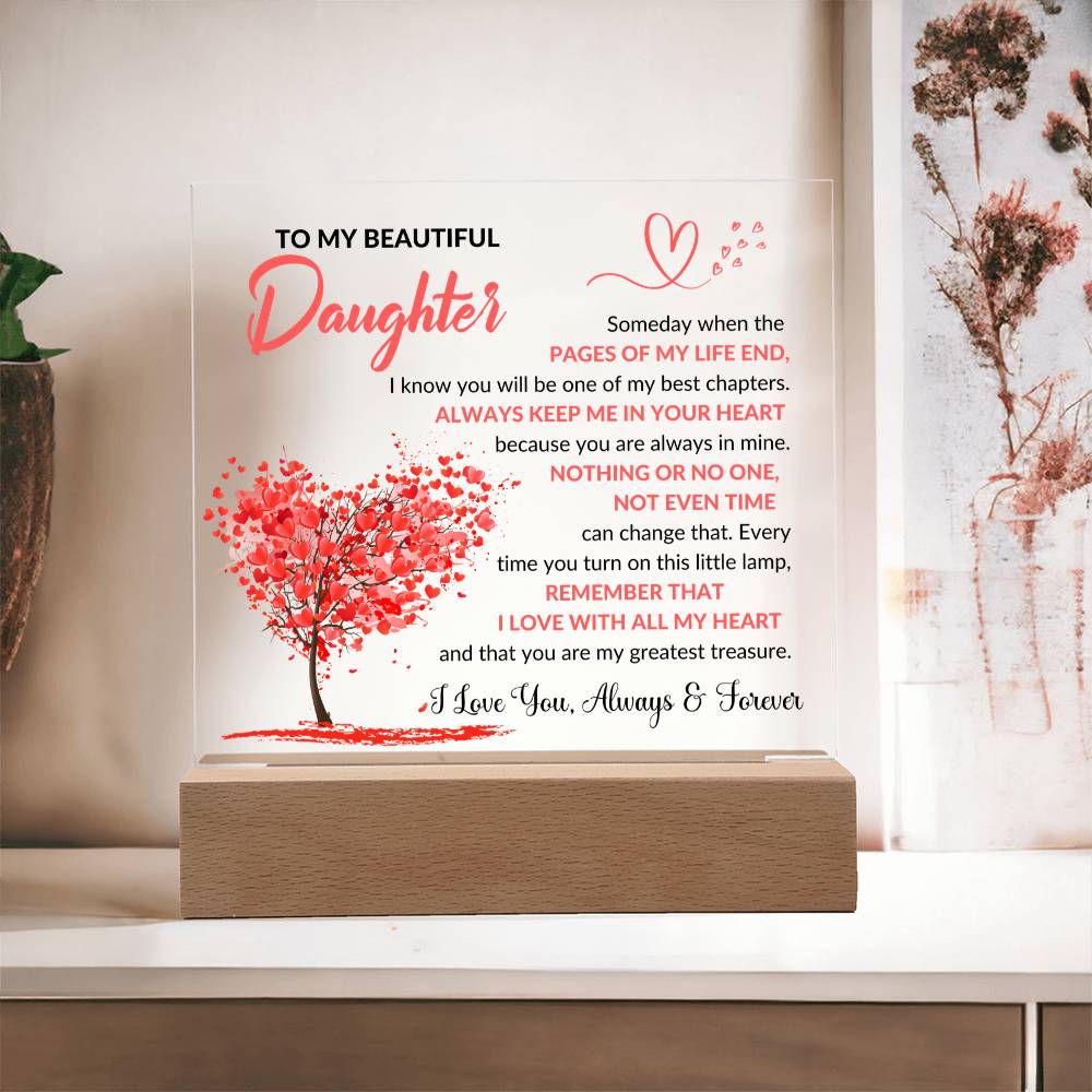 Daughter - Acrylic Lamp with Message of Love - Acrylic Square Plaque