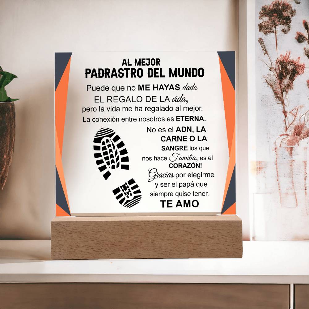 Placa Acrilica Cuadrada - Al Mejor Padrastro del Mundo - Acrylic Square Plaque