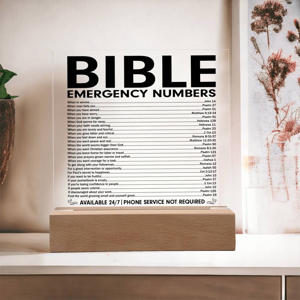 Powerful - Bible Emergency Numbers - Acrylic Square Plaque
