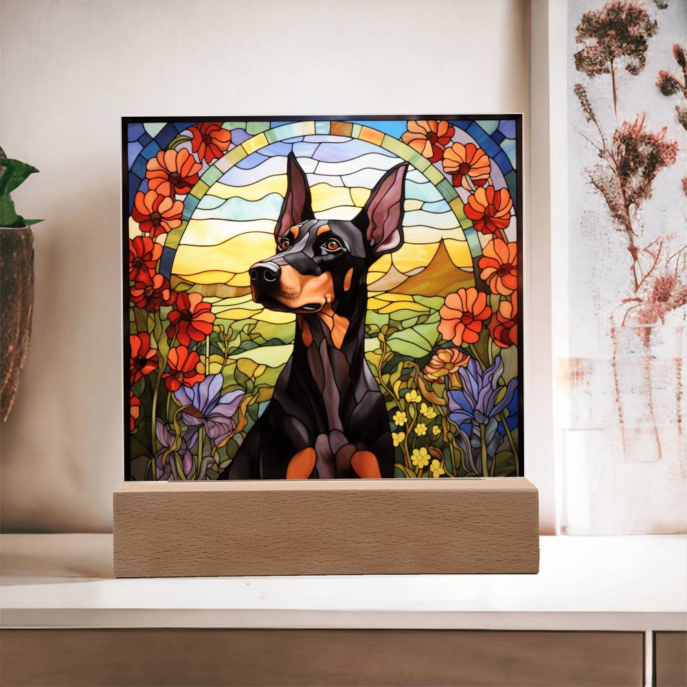 Doberman Pinscher Faux Stained Glass - For Dog Person Decoration For Dog Mom Gifts - Acrylic Square Plaque