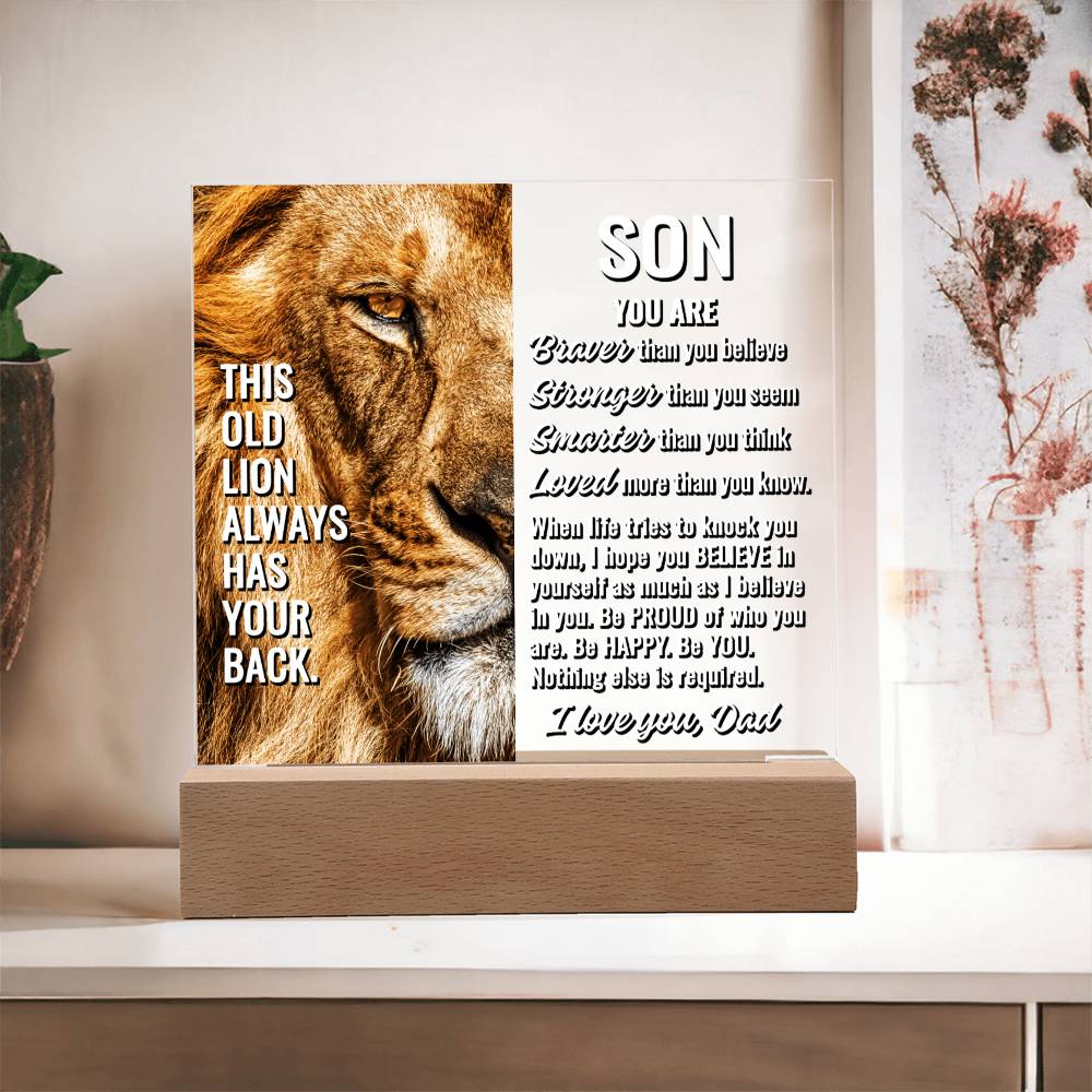 To Son From Dad -This Old Lion Always Has Your Back - Acrylic Square Plaque