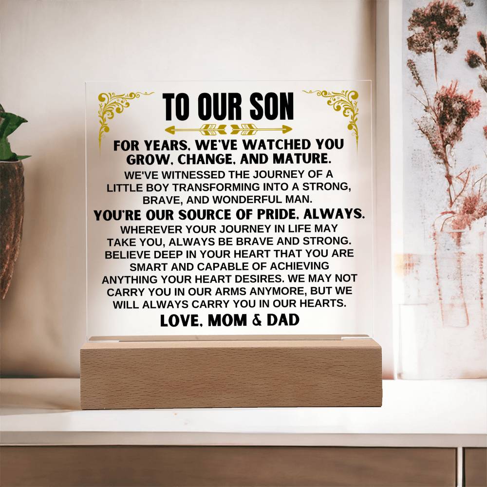 Unique Gift for Son from Mom & Dad - Wonderful Man - Acrylic Square Plaque