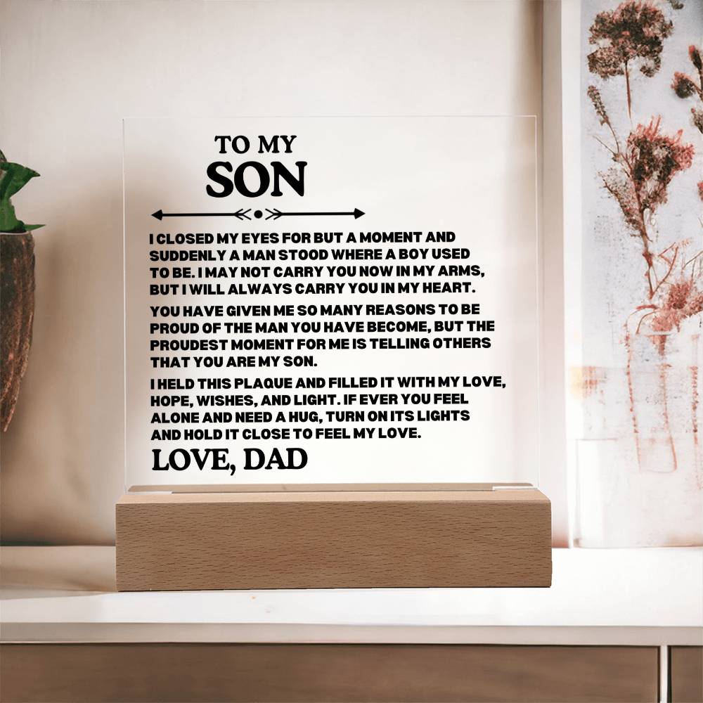 To My Son - Carry You  In  My  Heart - Acrylic Square Plaque