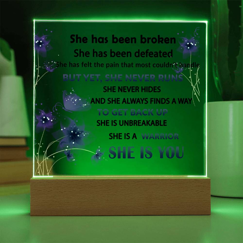 Empowering Gift for the Strong Woman In Your Life - She Never Runs - Acrylic Square Plaque