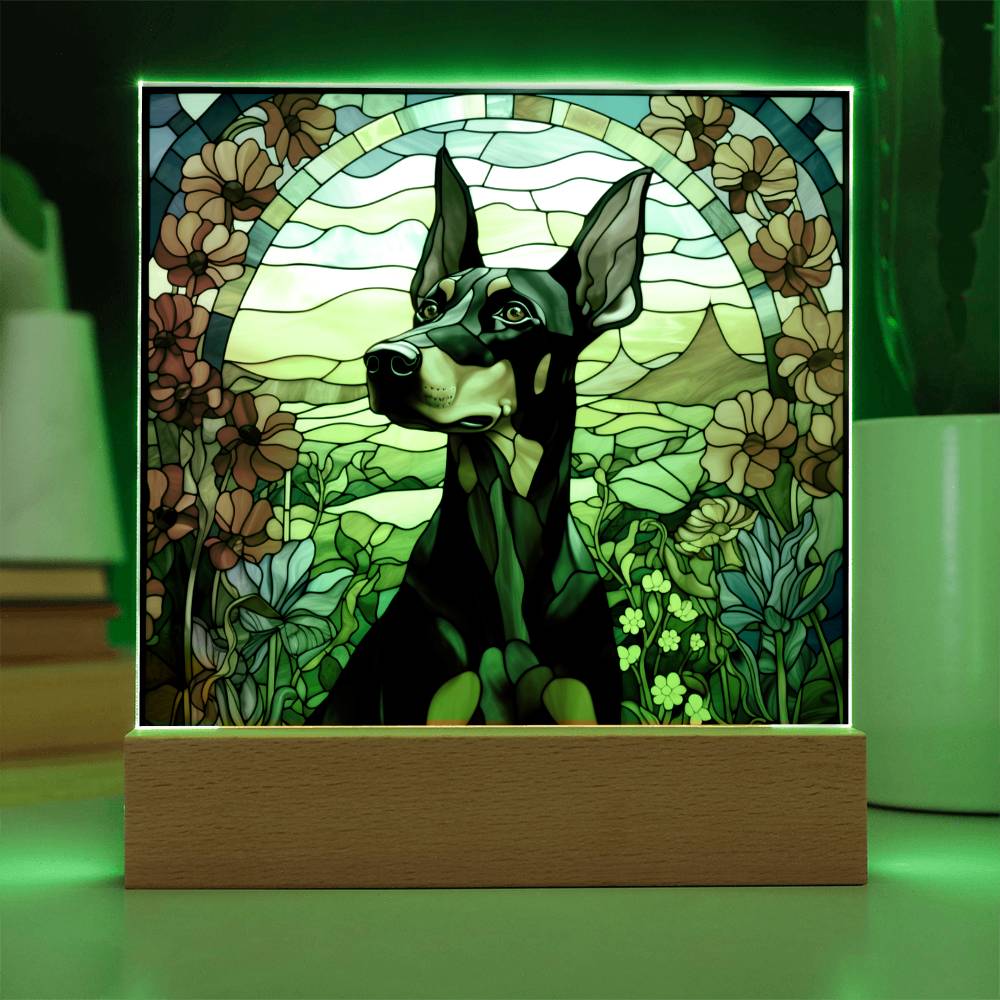 Doberman Pinscher Faux Stained Glass - For Dog Person Decoration For Dog Mom Gifts - Acrylic Square Plaque