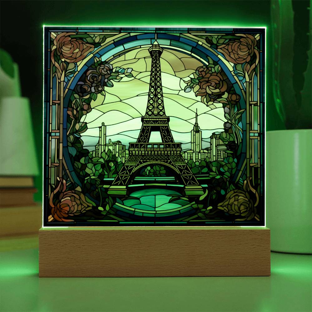 Eiffel Tower Stained Glass Acrylic - Home Decoration Gift For Traveler Paris Souvenir - Acrylic Square Plaque