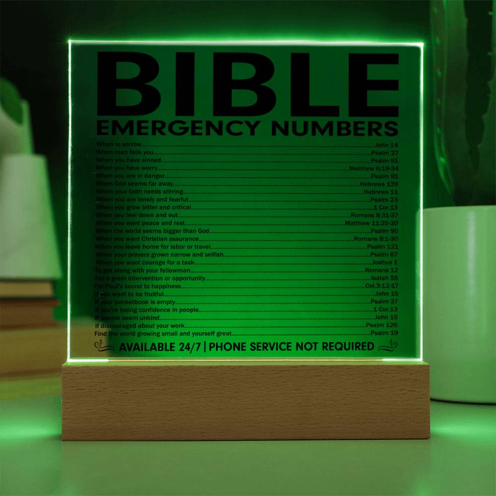 Powerful - Bible Emergency Numbers - Acrylic Square Plaque