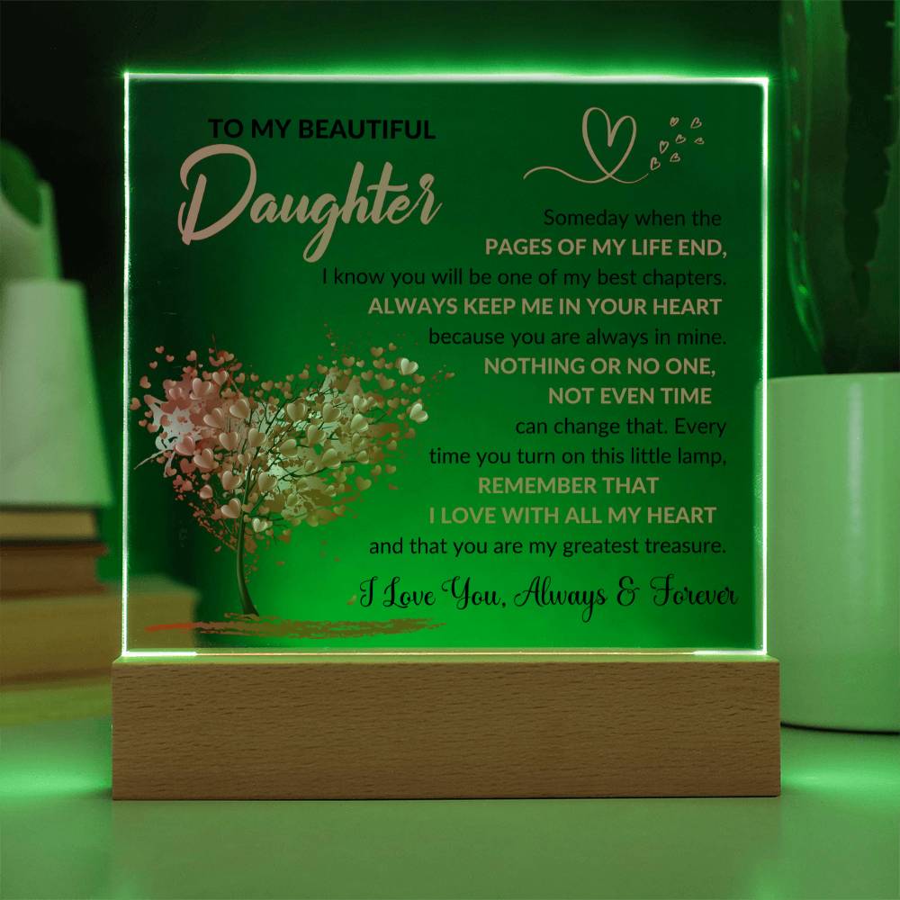 Daughter - Acrylic Lamp with Message of Love - Acrylic Square Plaque