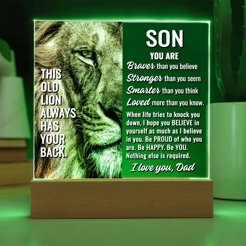 To Son From Dad -This Old Lion Always Has Your Back - Acrylic Square Plaque