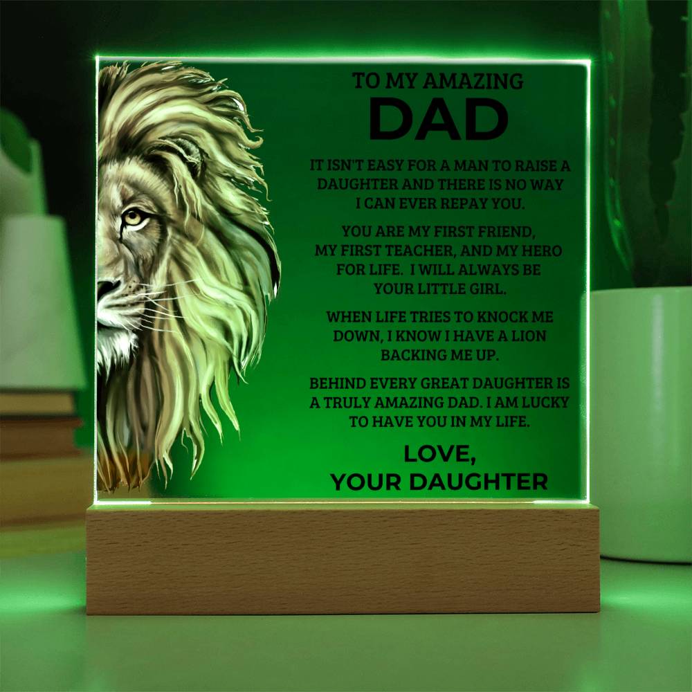 Gift for Dad from Daughter - My Hero For Life - Acrylic Square Plaque