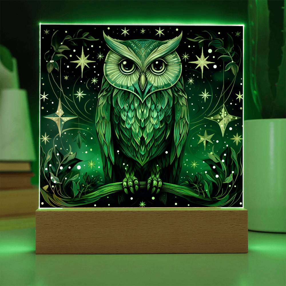 Mystic Owl Stained Glass - Acrylic Square Plaque