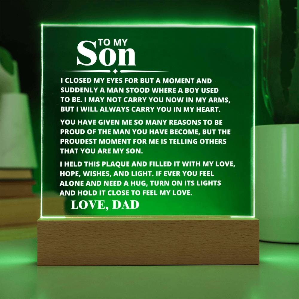 To My Son - Carry You In My Heart - Hold It Close To Feel My Heart - Acrylic Square Plaque