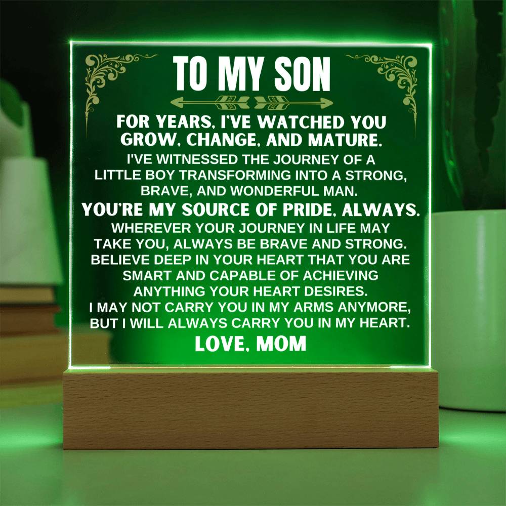 Unique Gift for Son from Mom - Carry You In My Heart - Acrylic Square Plaque