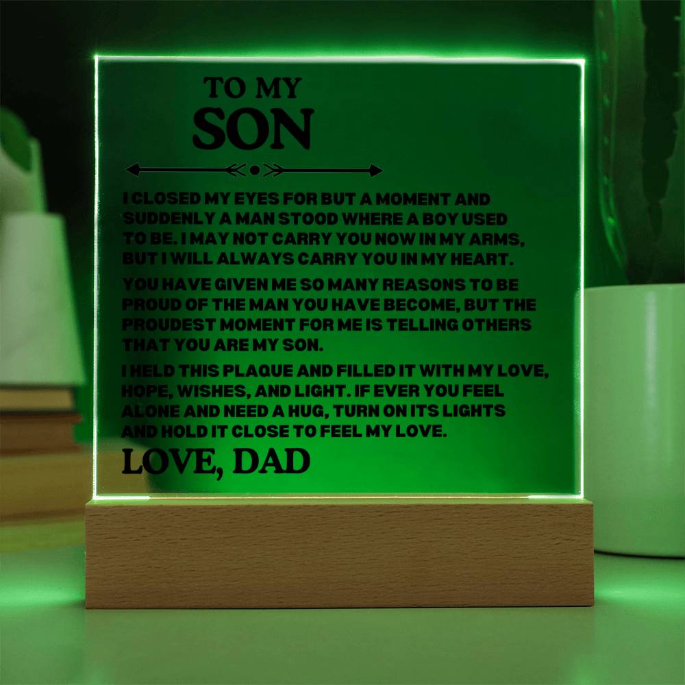 To My Son - Carry You  In  My  Heart - Acrylic Square Plaque