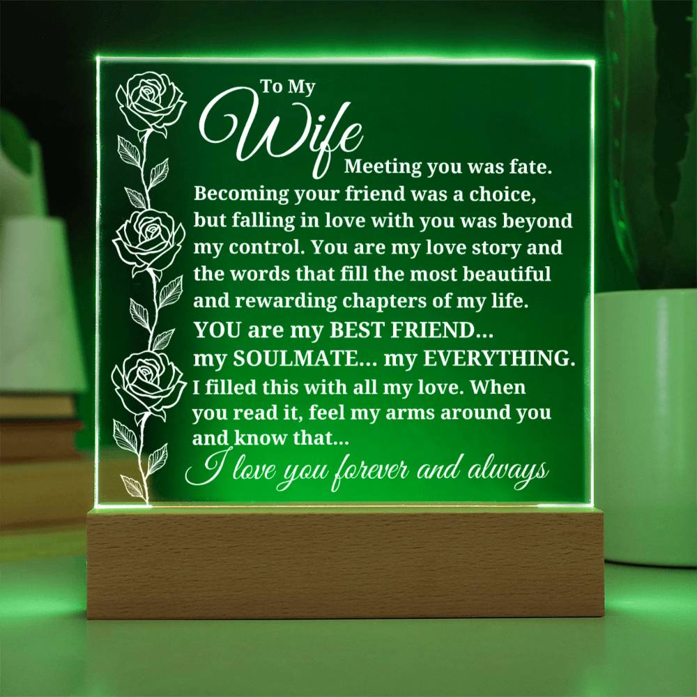 To My Wife - Feel My Arms Around You And Know That - Acrylic Square Plaque