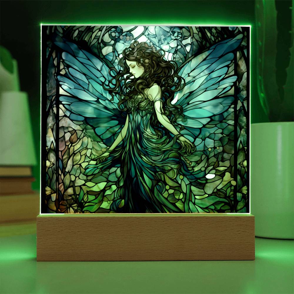 Fairy Faux Stained Glass Acrylic - For Fantasy Lover Gift Winged Fairy Nightlight - Acrylic Square Plaque