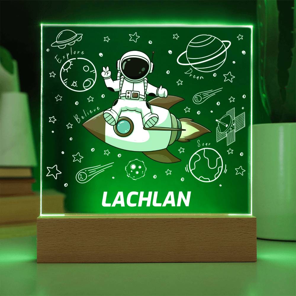 Astronaut On A Rocket - Acrylic Square Plaque