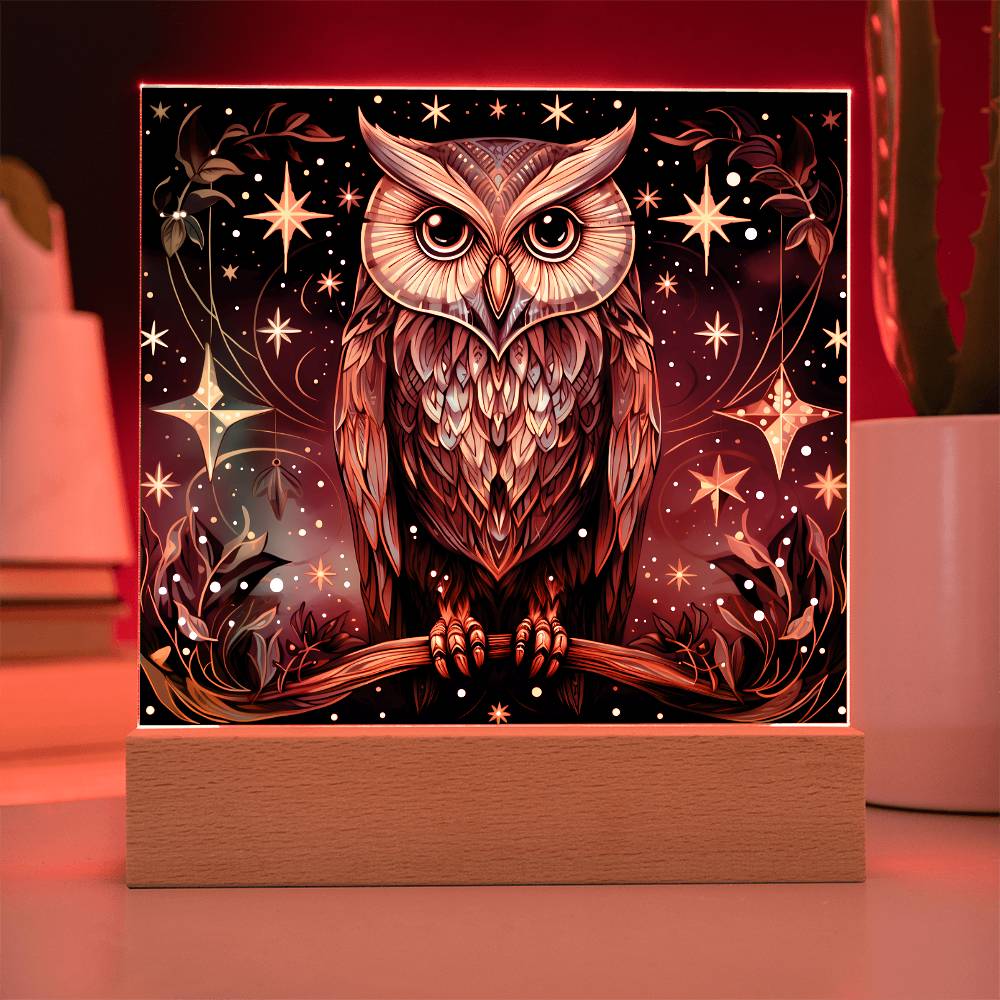 Mystic Owl Stained Glass - Acrylic Square Plaque