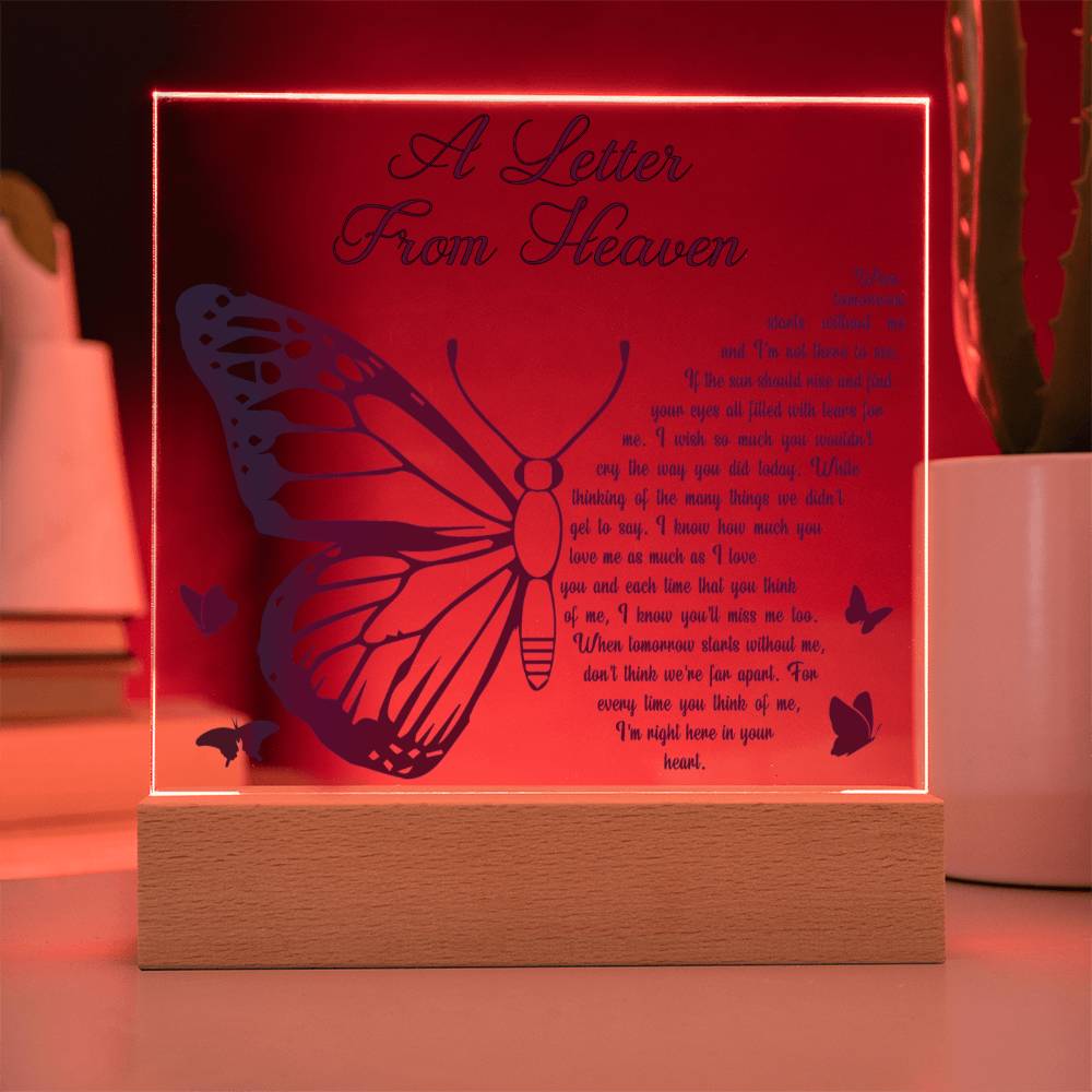 A Letter From Heaven Memorial Gift- Acrylic Square Plaque