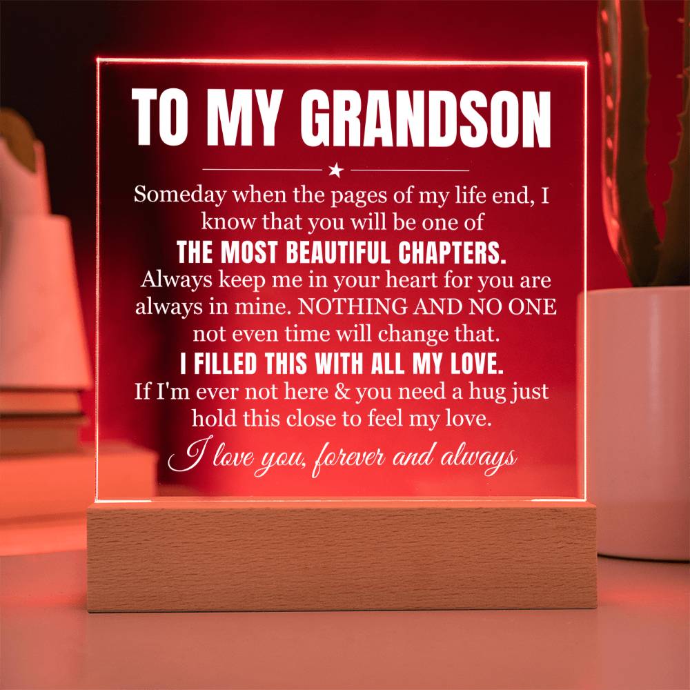To My Grandson - I Filled This With All My Heart - Acrylic Square Plaque