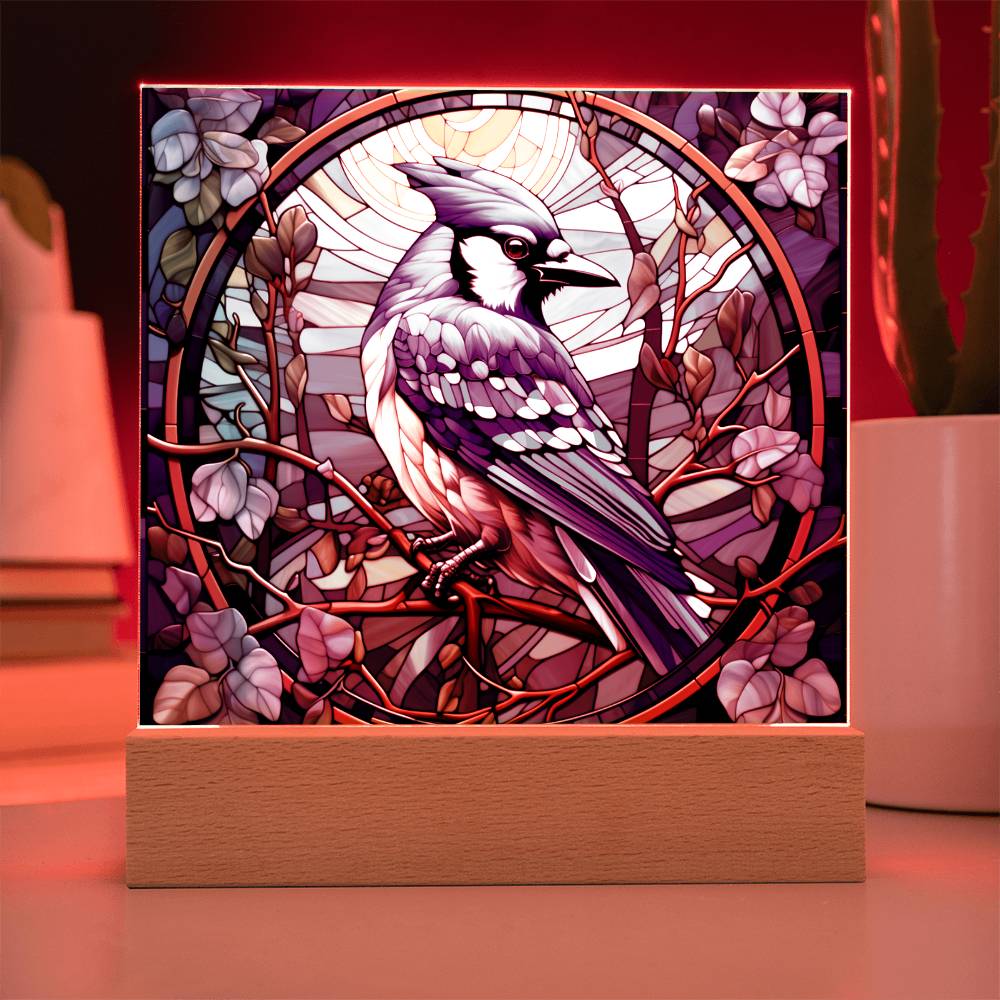 Blue Jay Faux Stained Glass Acrylic Plaque - A Gift For Bird Lover Decoration For Bird Watcher Gifts - Acrylic Square Plaque