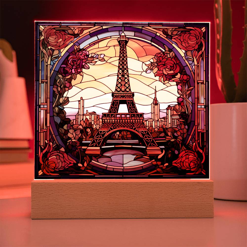 Eiffel Tower Stained Glass Acrylic - Home Decoration Gift For Traveler Paris Souvenir - Acrylic Square Plaque