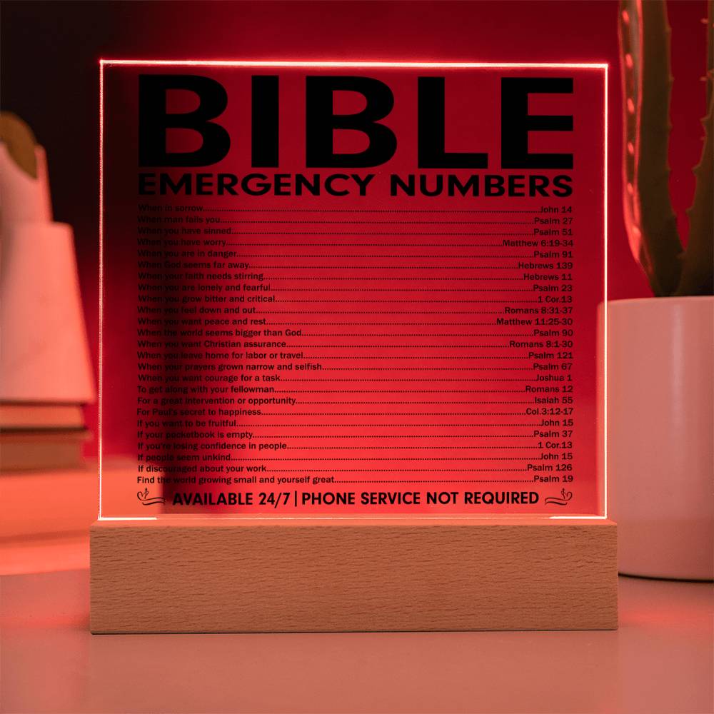 Powerful - Bible Emergency Numbers - Acrylic Square Plaque
