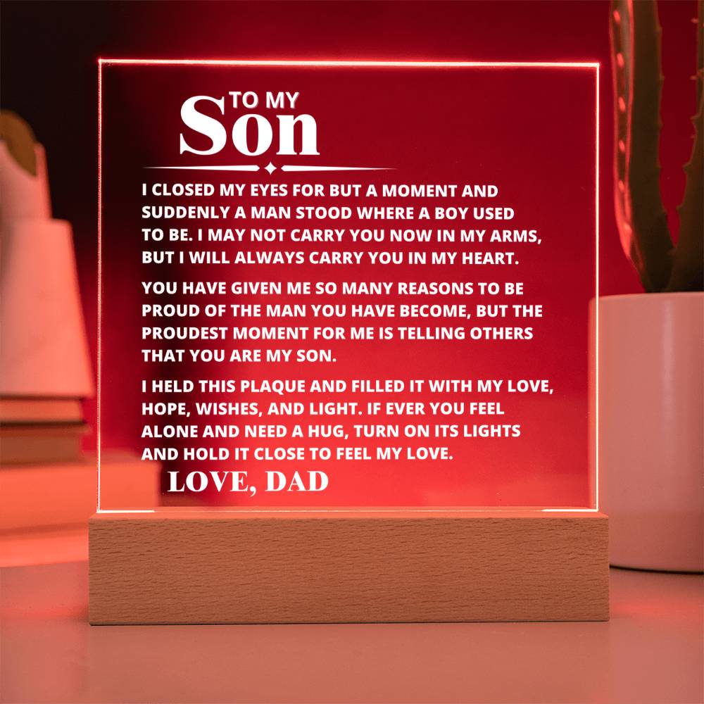 To My Son - Carry You In My Heart - Hold It Close To Feel My Heart - Acrylic Square Plaque