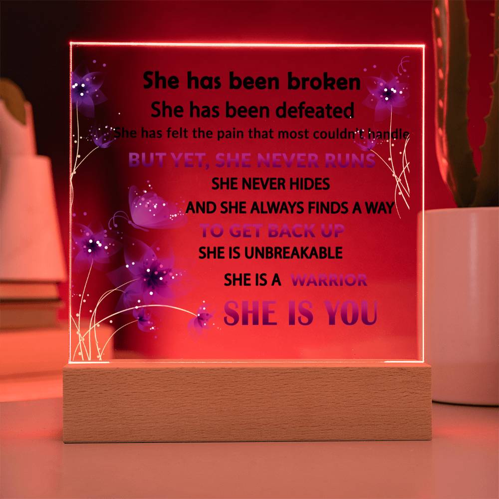 Empowering Gift for the Strong Woman In Your Life - She Never Runs - Acrylic Square Plaque