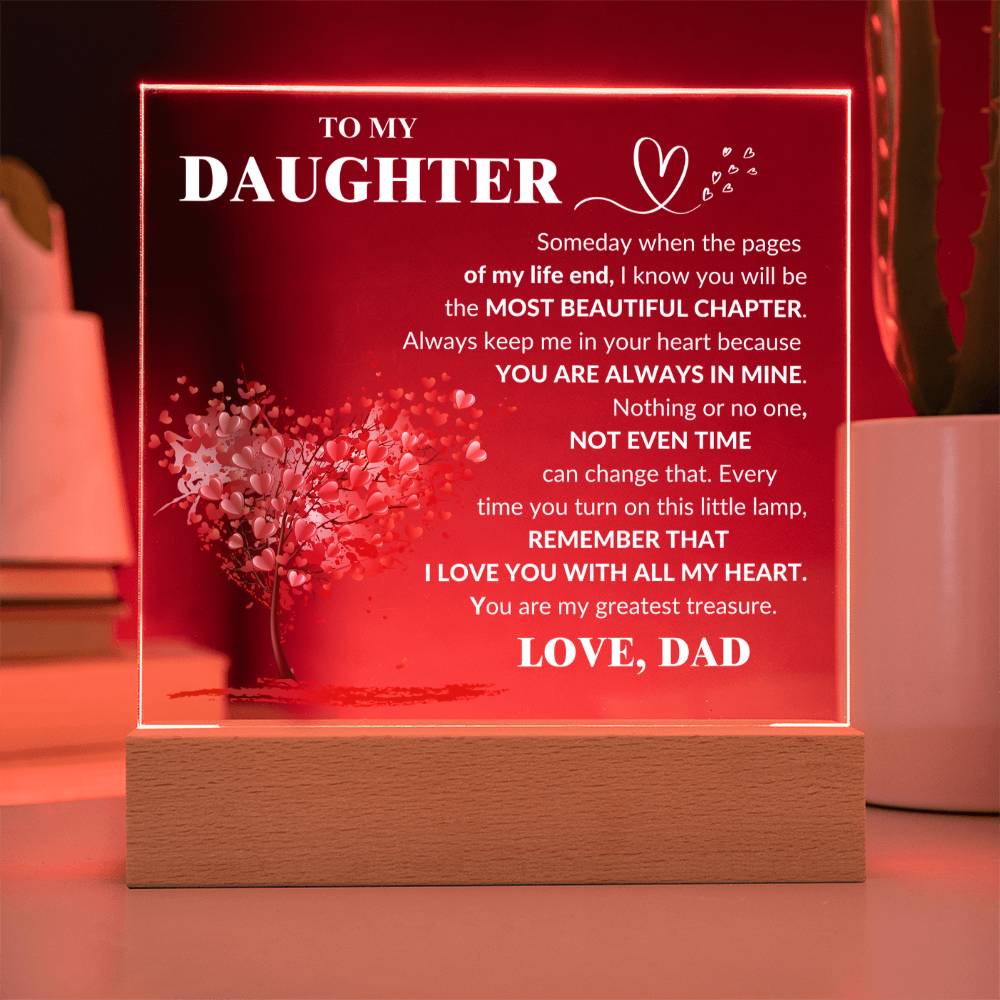 Daughter -Most Beautiful Chapter- LED Acrylic Plaque From Dad_ Acrylic Square Plaque