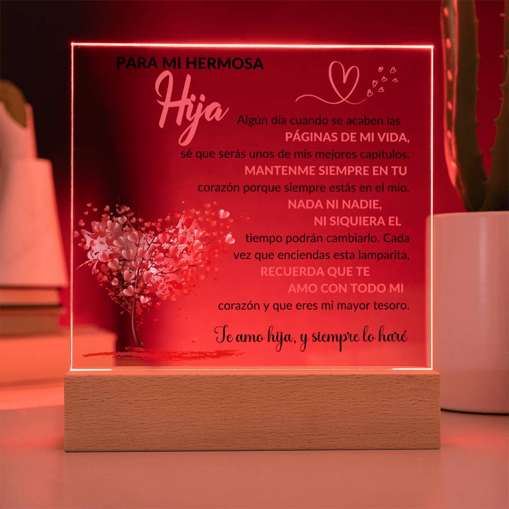 Lámpara con Mensaje de Amor para Hija - Acrylic Square Plaque