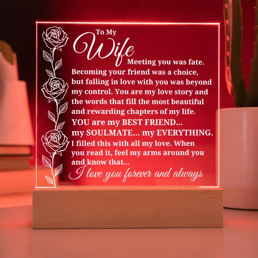 To My Wife - Feel My Arms Around You And Know That - Acrylic Square Plaque