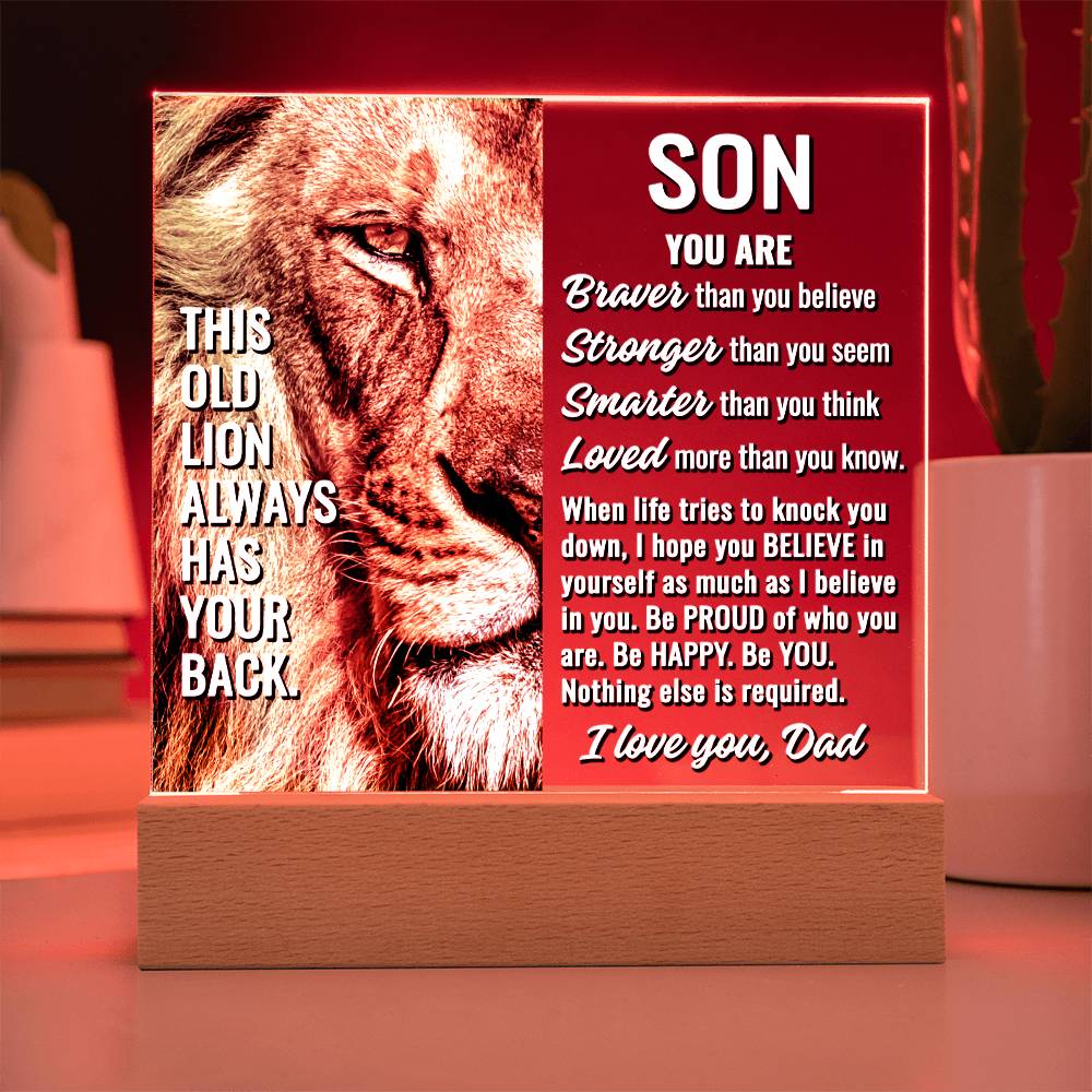 To Son From Dad -This Old Lion Always Has Your Back - Acrylic Square Plaque