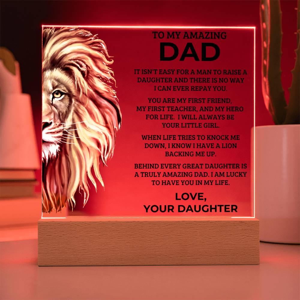 Gift for Dad from Daughter - My Hero For Life - Acrylic Square Plaque