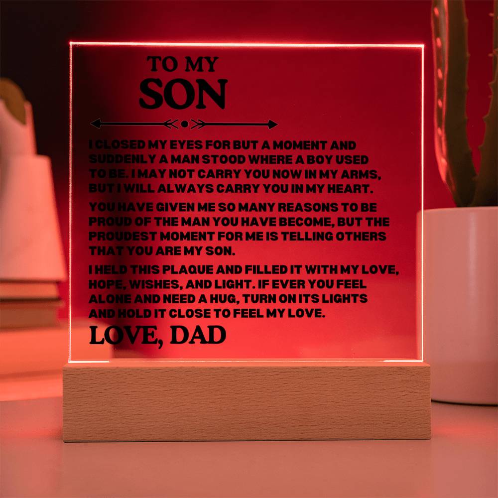 To My Son - Carry You  In  My  Heart - Acrylic Square Plaque