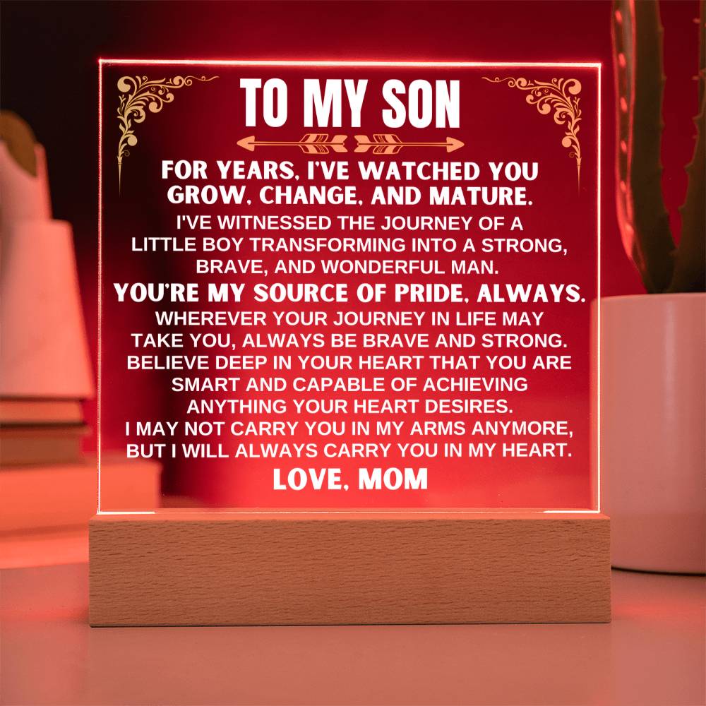 Unique Gift for Son from Mom - Carry You In My Heart - Acrylic Square Plaque