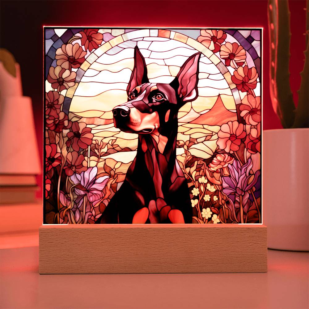 Doberman Pinscher Faux Stained Glass - For Dog Person Decoration For Dog Mom Gifts - Acrylic Square Plaque