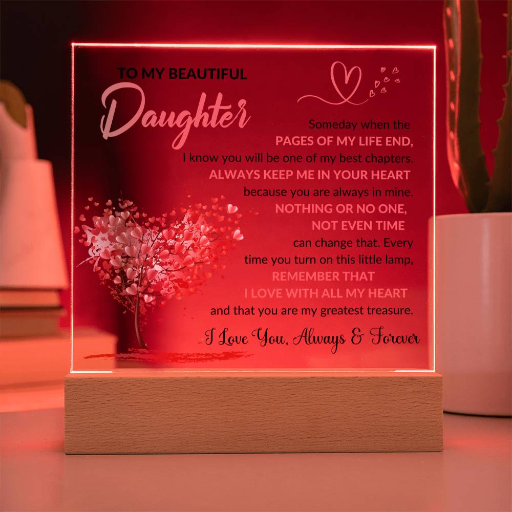 Daughter - Acrylic Lamp with Message of Love - Acrylic Square Plaque