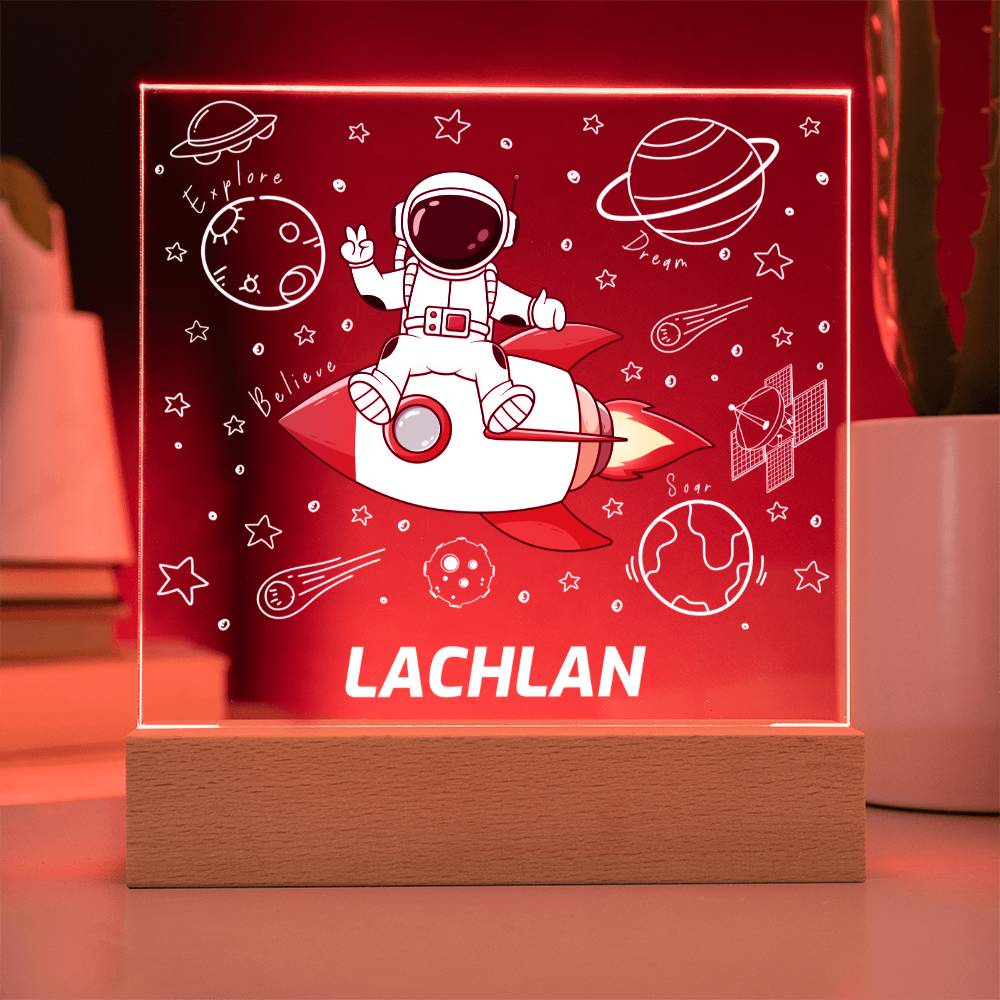 Astronaut On A Rocket - Acrylic Square Plaque