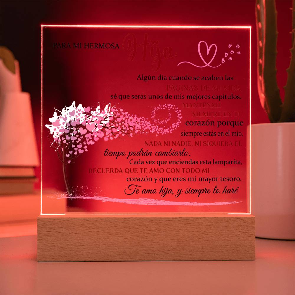 Lampara con Mensaje de Amor para Hija - Eres mi Mayor Tesoro - Acrylic Square Plaque
