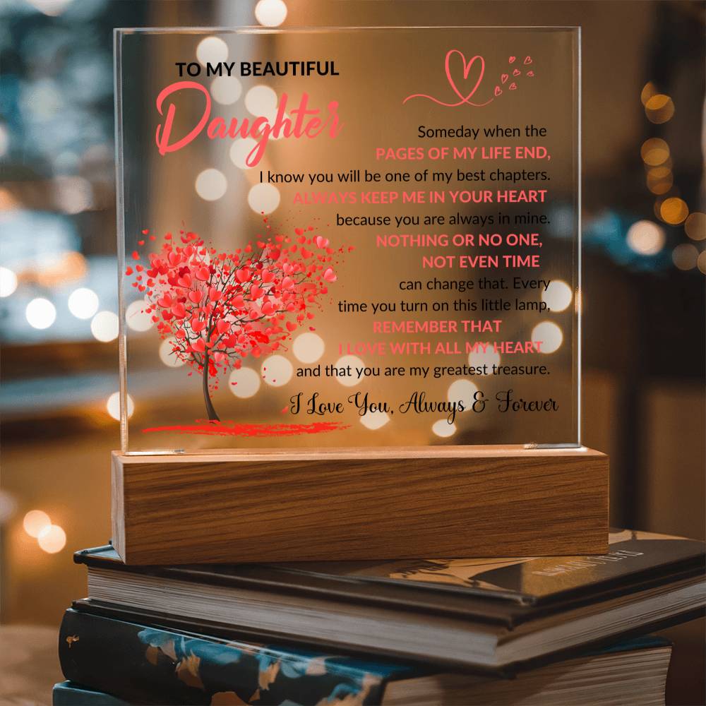 Daughter - Acrylic Lamp with Message of Love - Acrylic Square Plaque