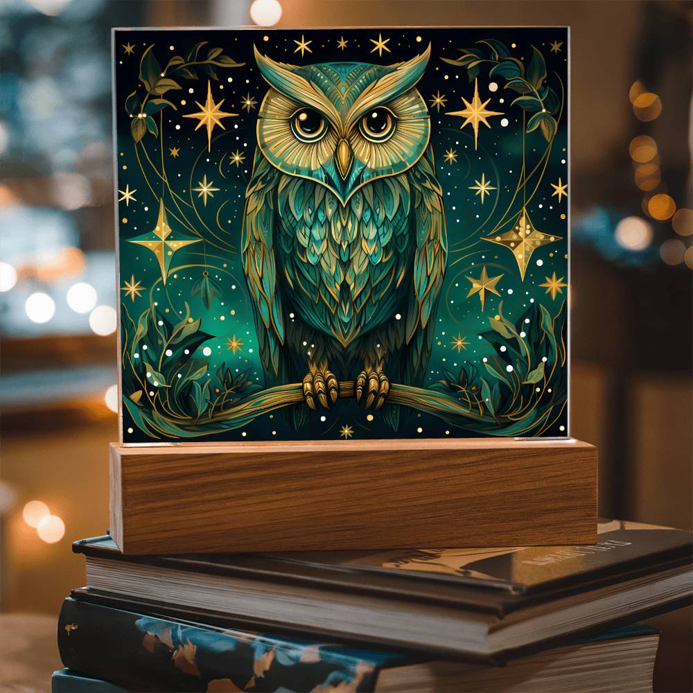 Mystic Owl Stained Glass - Acrylic Square Plaque