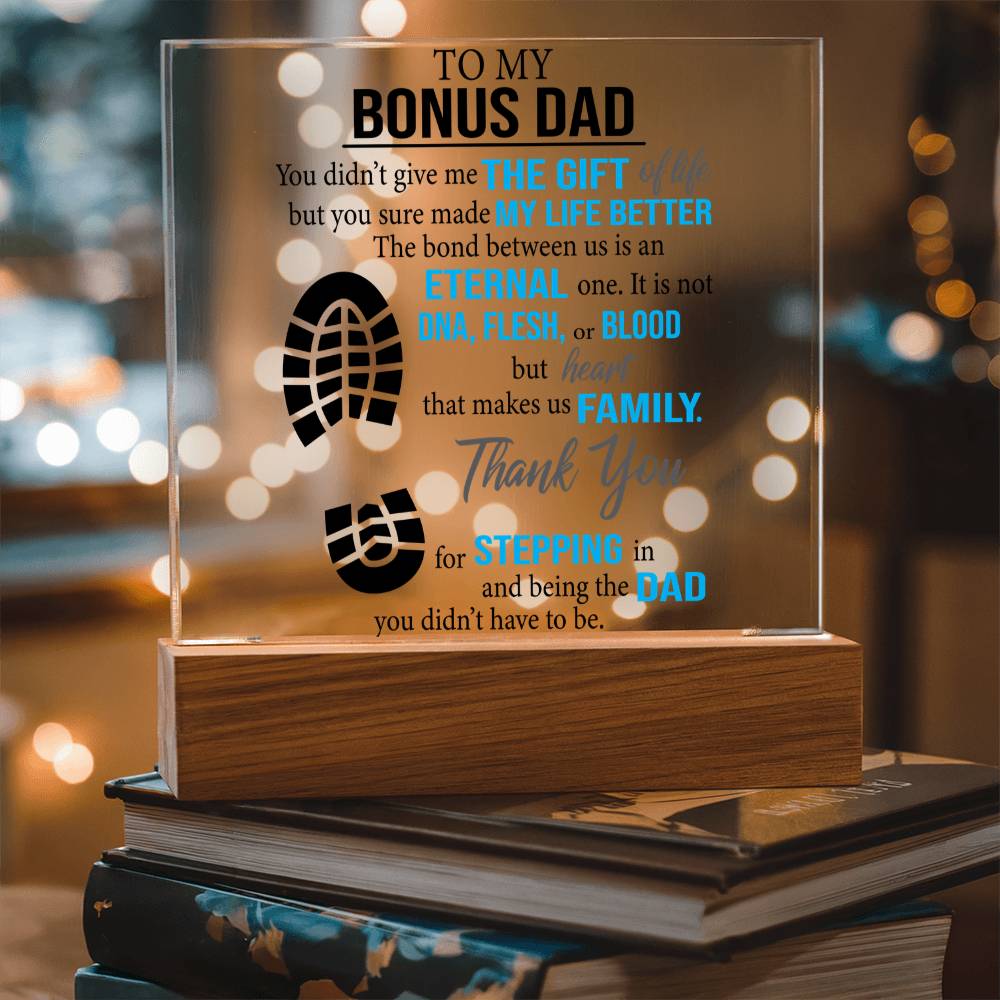 Father's Day Gift for Bonus Dad - Heart That Make Us Family - Acrylic Square Plaque